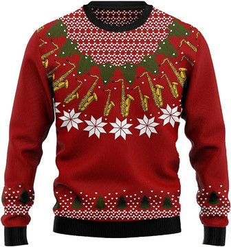 Ugly Christmas Sweaters for Women - Saxophone Music Xmas Mens Sweater Xmas Holiday Crew Neck Shirt53 Saxophone05 - Thegiftio UK