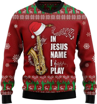 Ugly Christmas Sweaters for Women - Saxophone Music Xmas Mens Sweater Xmas Holiday Crew Neck Shirt53 Saxophone06 - Thegiftio UK
