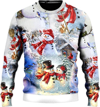 Ugly Christmas Sweaters for Women - Snowman Family Happy Xmas Mens Sweater Xmas Holiday Crew Neck Shirt72 Snowman02 - Thegiftio UK