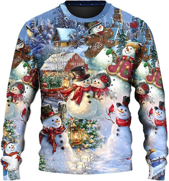 Ugly Christmas Sweaters for Women - Snowman Family Happy Xmas Mens Sweater Xmas Holiday Crew Neck Shirt72 Snowman03 - Thegiftio UK