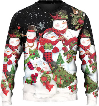 Ugly Christmas Sweaters for Women - Snowman Family Happy Xmas Mens Sweater Xmas Holiday Crew Neck Shirt72 Snowman04 - Thegiftio UK