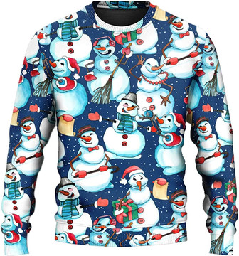 Ugly Christmas Sweaters for Women - Snowman Family Happy Xmas Mens Sweater Xmas Holiday Crew Neck Shirt72 Snowman05 - Thegiftio UK