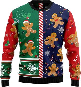 Ugly Christmas Sweaters for Women - Sweet Gingerbread Xmas Mens Sweater Xmas Holiday Crew Neck Shirt65 Gingerbread03 - Thegiftio UK