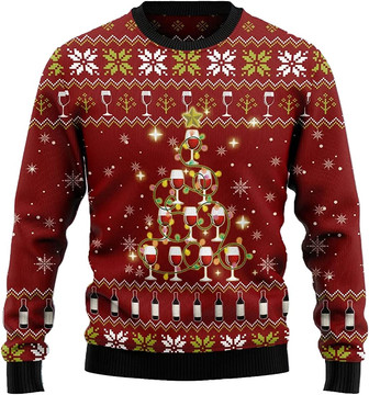Ugly Christmas Sweaters For Women - Wine Glass Champagne Party Mens Sweater Xmas Holiday Crew Neck Shirt59 Wine10 - UK - View #10