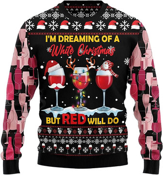Ugly Christmas Sweaters for Women - Wine Glass Champagne Party Mens Sweater Xmas Holiday Crew Neck Shirt59 - Thegiftio UK