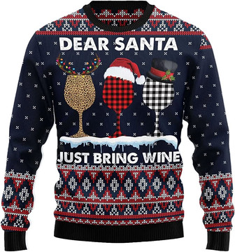 Ugly Christmas Sweaters for Women - Wine Glass Champagne Party Mens Sweater Xmas Holiday Crew Neck Shirt59 Wine03 - Thegiftio UK