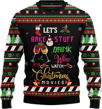 Ugly Christmas Sweaters for Women - Wine Glass Champagne Party Mens Sweater Xmas Holiday Crew Neck Shirt59 Wine06 - Thegiftio UK