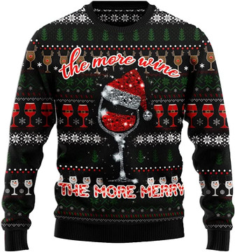 Ugly Christmas Sweaters for Women - Wine Glass Champagne Party Mens Sweater Xmas Holiday Crew Neck Shirt59 Wine09 - Thegiftio UK
