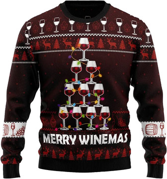 Ugly Christmas Sweaters for Women - Wine Glass Champagne Party Mens Sweater Xmas Holiday Crew Neck Shirt59 Wine11 - Thegiftio UK