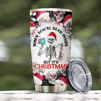 When You’re Dead Inside But It’s Christmas Tumbler, Christmas Skull Birthday Gifts for Women, Christmas Gift for Women Friend Sister 20oz Stainless Steel with Lid Cold & Hot Water Coffee - Thegiftio UK