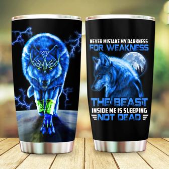 Wolf Tumbler Never Mistake My Darkness Tumbler, Blue Wolf Gifts For Men Dad Papa on Christmas Birthday Fathers Day 20oz Stainless Steel Tumbler Cup with Lid Cold & Hot Water Coffee - Thegiftio UK