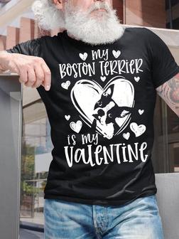 Men's My Boston Terrier Is My Valentine Funny Graphic Printing Casual Loose Text Letters T-shirt - Seseable