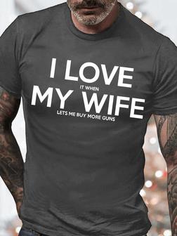 Men's I Love My Wife Funny Graphic Print Text Letters Crew Neck Casual T-shirt - Thegiftio UK