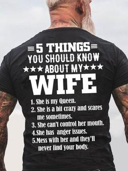 Men's 5 Things You Should Know About My Wife Funny Graphic Print Crew Neck Text Letters Casual T-shirt - Seseable
