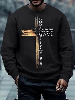 Men's God Religion Of The Cross Funny Graphic Printing Casual -blend Crew Neck Sweatshirt - Seseable