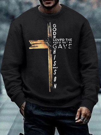 Men's God Religion Of The Cross Funny Graphic Printing Casual -blend Crew Neck Sweatshirt - Thegiftio