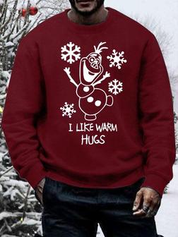 Men's I Like Warm Hugs Funny Graphic Printing Casual Christmas Snowman -blend Loose Sweatshirt - Seseable