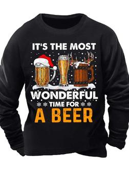 Men’s It’s The Most Wonderful Time For A Beer Casual Text Letters Sweatshirt - Seseable