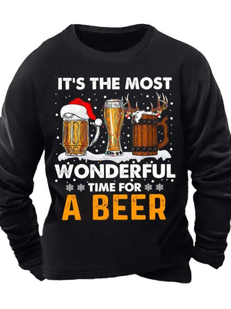 Men’s It’s The Most Wonderful Time For A Beer Casual Text Letters Sweatshirt - Thegiftio UK