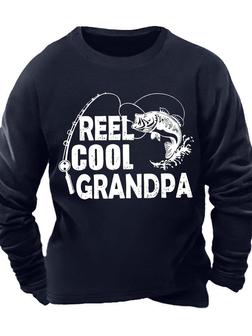 Men's Reel Cool Grandpa Fishing Funny Graphic Printing Text Letters Loose -blend Casual Sweatshirt - Seseable