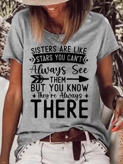 Women's Funny Sister Gift Letters Crew Neck Casual T-shirt - Seseable
