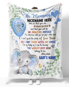 1st Mother's Day Gift, Gifts for New Mom, Personalized Hi MOMMY Cute Baby Girl Elephant , Gift for Newmom, Safari Baby Shower, Jungle Nursery Blanket | Seseable CA