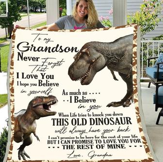 To My Grandson Never Forget That I Love You Dinosaur Blanket Fleece Blanket - Seseable