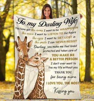 Gift For My Darling Wife - I Love You The Most, Giraffe Blanket - Seseable