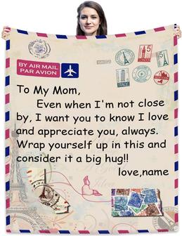 Personalized Long Distance Blanket, Flannel Throw Blanket for Mom, Custom Any Relationship or Name, Ultra-Soft Blanket for Couch Sofa Bedroom Home Decor | Seseable CA