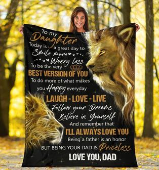 For My Daughter - Smile More, Worry Less, Lion Blanket - Seseable