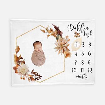 Baby Girl Milestone Blanket, Dahlia Flower Baby Milestone Blanket, New Baby Gift, Month Baby Blanket, Baby Girl Blanket - Seseable