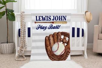 Baseball Blanket, Personalized Baby Blanket Gift, Toddler Blanket, Sports Nursery Decor, Toddler Birthday Gift, Baseball Play Ball Blanket - Seseable