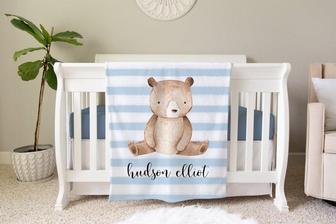 Bear Blanket, Personalized Baby Blanket Gift, Toddler Blanket, Rustic Nursery Decor, Toddler Birthday Gift, Little Baby Bear Blanket - Seseable