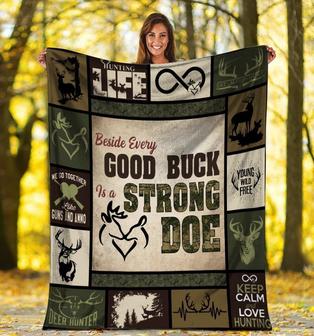 Beside Every Good Buck Is A Strong Doe Hunting Fleece Blanket - Seseable