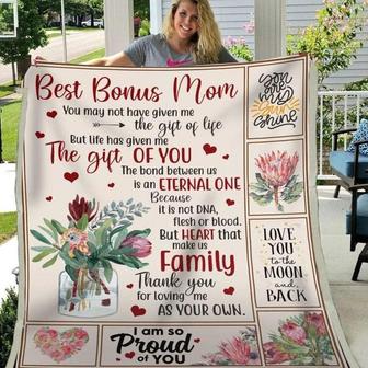 Best Bonus Mom blanket, Step Mom blanket, Personalized Fleece s for Bonus Mom, Flower Vase - Seseable