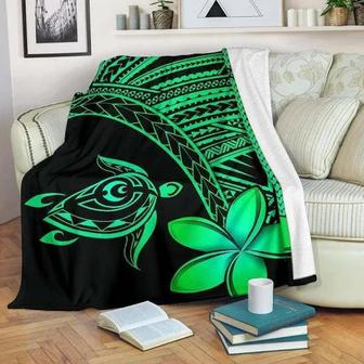 Blanket - Alohawaii Hawaii Turtle Plumeria Green Blanket Gift For Christmas, Home Decor Bedding Couch - Seseable