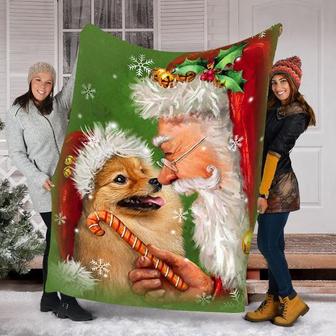 Blanket - Pomeranian Dog In The Christmas Gift Fleece Blanket Gift For Christmas, Home Decor Bedding Couch - Seseable
