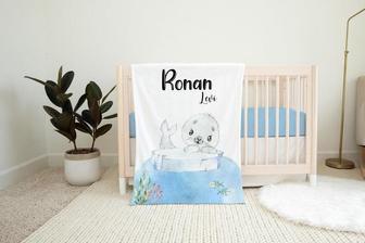 Boy Seal Blanket, Seal Crib Bedding, Personalized Baby Blanket, Seal Nursery Theme, Newborn Blanket, Baby Shower Gift, Seal Blanket O18 - Seseable