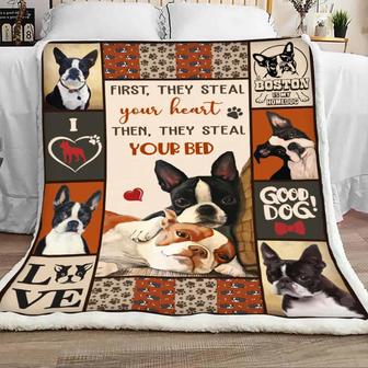 First They Steal Your Heart, Then They Steal Your Bed, Boston Terrier Dog - Seseable