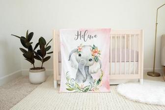 Girl Elephant Blanket, Elephant Crib Bedding, Personalized Baby Blanket, Elephant Nursery Theme, Newborn Blanket, Baby Shower Gift - Seseable