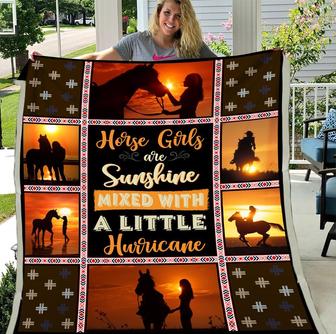 Horse Girl Are Sunshine Mixed With A Little Hurricane Horse Fleece Blanket - Seseable