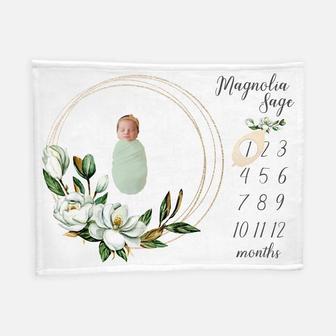 Magnolia Milestone Blanket, Magnolia Monthly Baby Blanket, Soft Fleece Blanket, Baby Shower Gift, Baby Girl Milestone Blanket, Magnolia - Seseable