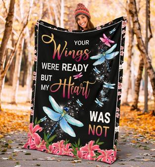 Memorial Blanket - Dragonfly Your Wing Were Ready Memorial Blanket Gift For Family Friend Home Decor Bedding Couch Sofa Soft and Comfy Cozy - Seseable