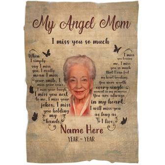Memorial Blanket - Personalized My Angel Mom Beautiful Butterfly Fleece Blanket Home Decor Bedding Couch Sofa Soft And Comfy Cozy, Memorial Gift - Seseable