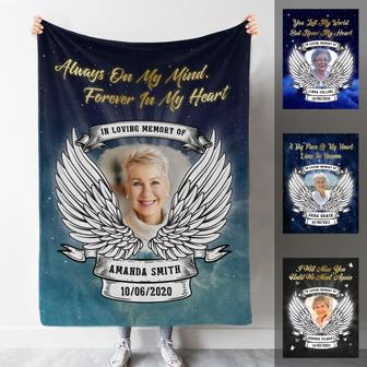 Memorial Blanket - Rest In Peace Heaven Wings Personalized Photo Blanket Memorial Gift - Seseable