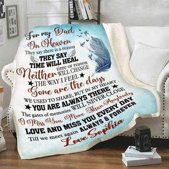 Memorial Blanket - To My Dad In Heaven Love And Miss You Every Day Peronalized Memorial Blanket Gift for Dad Father's Day Home Decor Bedding Couch Sofa Soft and Comfy Cozy | Seseable CA