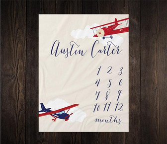 Personalized Airplane Milestone Baby Blanket Monthly Growth Tracker Soft Fleece Bear Blanket Newborn Gift Blanket Watch Me Grow Baby Boy | Seseable UK