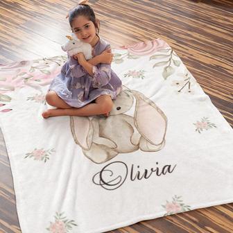 Personalized Kids Bunny Blanket, Custom Blanket, Kids Blanket with Name - Seseable