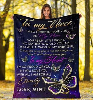 Personalized To My Niece, I'M So Lucky To Have You As My Niece, You Are My Little World Butterfly Fleece Blanket - Seseable