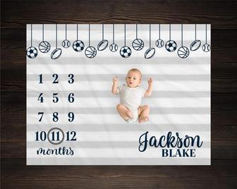 Sports Milestone Blanket Monthly Growth Tracker Soft Fleece Blanket Baby Shower Gift Newborn Gift Blanket Watch Me Grow - Seseable